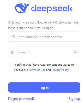 Deepseek Sign up process